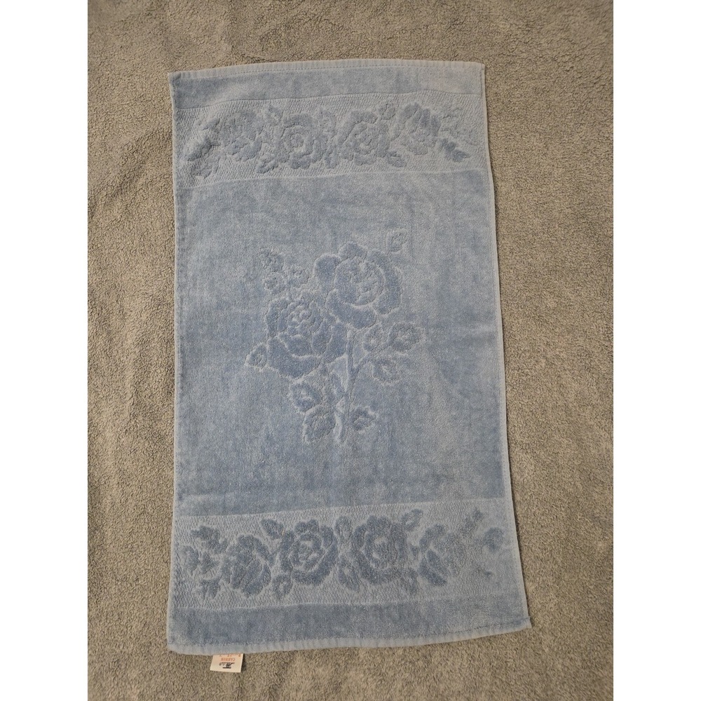 Vintage‎ Light Blue Cannon Royal Family Hand Towel Roses 15x26"